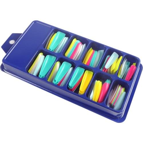 100Pcs Candy Colors Long Coffin Fake Nails Pink False Nail Art Tips ABS Full Cover Nail Decor Manicure