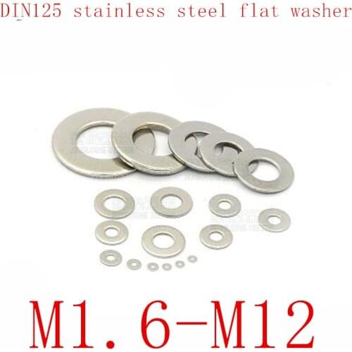 100Pcs DIN125 ISO7089 M1.6 M2 M2.5 M3 M3.5 M4 M5 M6 M8 M10 M12 304 Stainless Steel Flat Machine Washer Plain Washer Gaskets