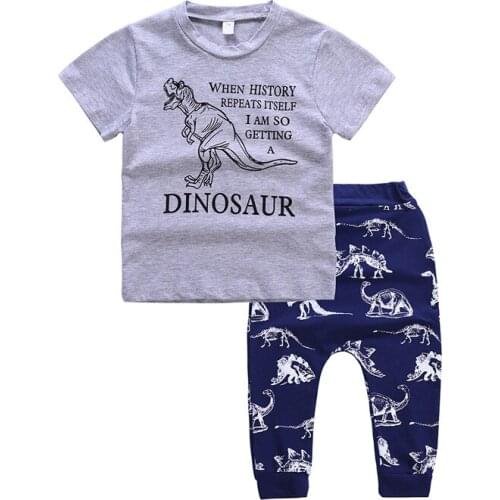 2Pcs Toddler Baby Boys Girl Kid Clothes sets short sleeve T Shirt Tops Pants Trousers Clothes suits Outfits dinosaur