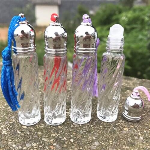 3ML 10/30/50pcs Empty Glass Roll on Perfume Bottle, Clear Vial Cosmetic Essential Oil Refillable Roll on Bottle with Tassels