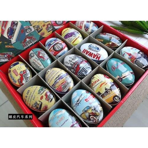 30pc/box Oval Shape Storage Box Vintage Car Printing Small Candy Box Handmade Soap Case Mini Tin Jewelry box Small Pill Case