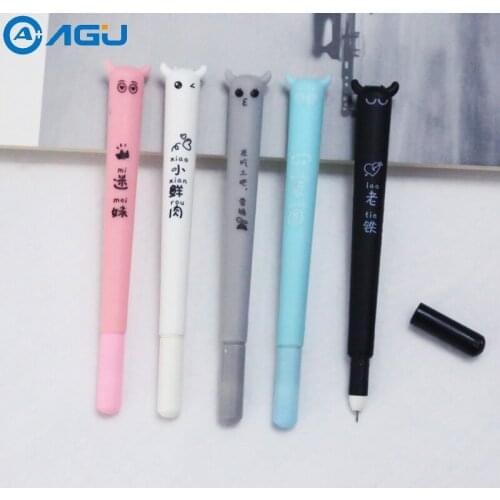AAGU 1PC Cute Cartoon Plastic Material Gel Pen Kawaii Black Ink Cat Gel Pen Cartoon Plastic Pens For Writing