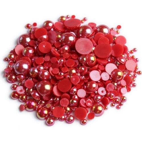 Shiny ABS Half Round Red AB Mix Size 2mm/3mm/4mm/5mm/6mm/8mm Flatback Pearls 15g Beads Diy Accessories Free shipping