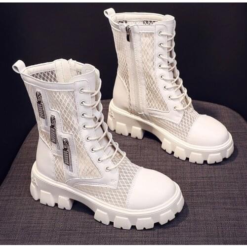 Martin Boots Summer Thin Section 2021 New Net Boots Hollow Boots Breathable Inner Increase Female Shoes White Short Boots
