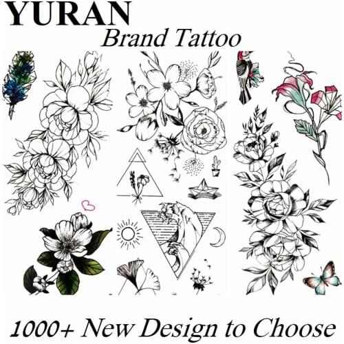 Black Diy Flower Rose Temporary Tattoos Sticker Body Art Arm Fake Waterproof Tattoo Surfing For Women Girls Surf Tatoos Sexy
