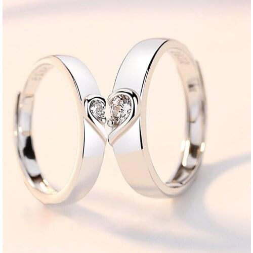 Heart Zircon Opening Adjustable Couple Ring Jewelry Open Reaizable Rings Set For Women Men Lady Girl Boy Female Male Lover Gift