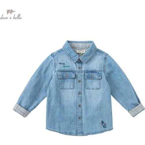 DBX14759-K dave bella 5Y-13Y autumn baby boys long sleeve shirts children soild print shirt kids boutique clothing