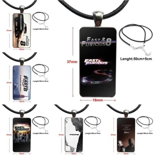 Fast And Furious 8 Jewelry With Steel Plated Glass Cabochon Choker Long Pendant Rectangle Necklace For Girls Best Gift