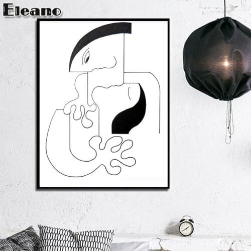 Canvas Painting Minimalist Abstract Black White Couple Figure Wall Art Poster Print Gallery Pictures Bedroom Interior Home Decor