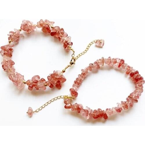 Strawberry Quartz Bracelet Stones Chips Beads Bracelets Pink Energy Meditation Jewelry Healing Crystal 1pc