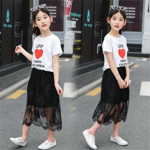 3-12Y Teens Childrens Fashion Clothes Sets for Girls Dress Set 2021 New Kids Print T-shirt Tops+Skirt 2pcs Suit