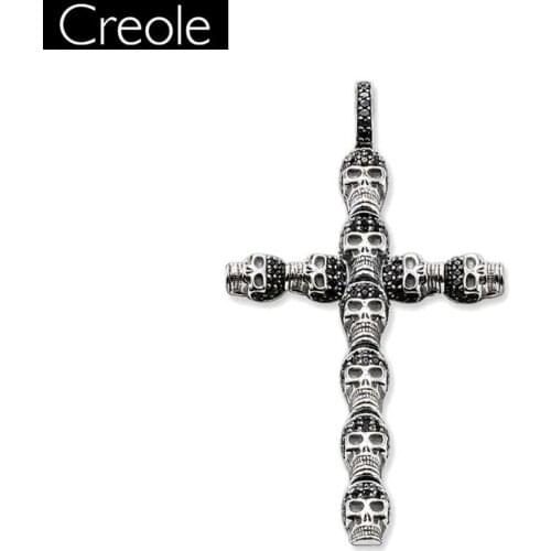 Pendant Skull Cross Sterling Silver Size 4.7cm For Women And Men Trendy Gift Europe Style Fashion Pendant Fit Leather Necklace