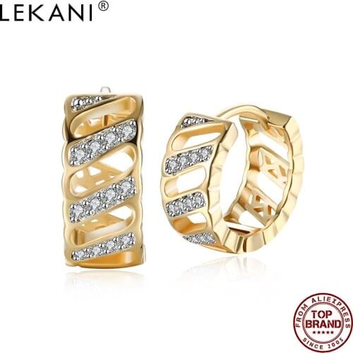 LEKANI Hollow Round Fashion Hoop Earrings For Women Clear Cubic Zirconia Thick Earring Wedding Champagne Gold Hot Sale Jewelry