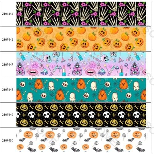 Halloween Pumpink Holiday Printed Grosgrain Ribbon Skull Pattern Tape 5Yards for Clothing Accessories DIY Package Material