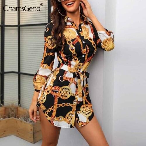 Summer Boho New Print Ladies Dress Sexy Nightclub Lace Short Dress Bend Hem Chain Print Belt Casual Shirt Dress Free Shipping