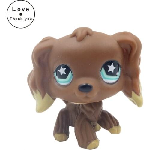 Lps Cat Rare Pet Shop Toys Animal Dog Chocolate Brown Cocker Spaniel with Star Eyes Cute Gift Figure for Child Free Shipping