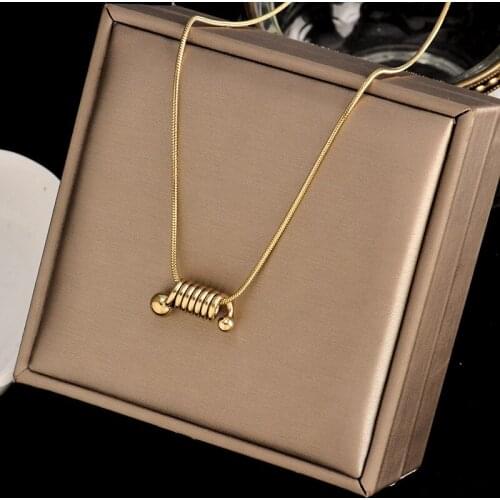Trendy Simple Metal Spring Pendant Snake Chain Women Necklace Ladies No Fade Stainless Steel Chokers Necklaces Female Jewelry