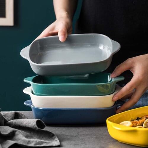 Nordic Simple Western Food Plate Creative Baked Rice Salad Plate Oven Microwave Ceramic Baking Pan Restaurant Simple Meal Set Pl