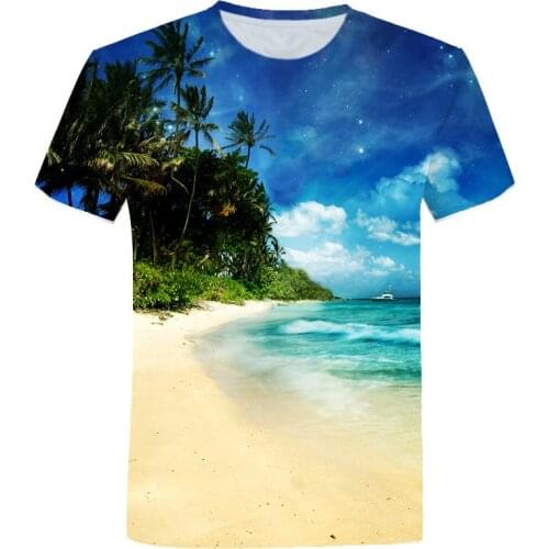 Newest Fashion 3D Print Beach T-Shirt Men Short Sleeve Tops Coconut tree Hawaii T Shirt Men Cool and Breathable Tee Tops 2020