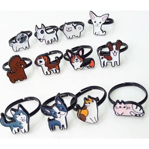New Enamel Cute Bull Terrier Dog adjustable Animal Rings for Woman Girl Children Gift