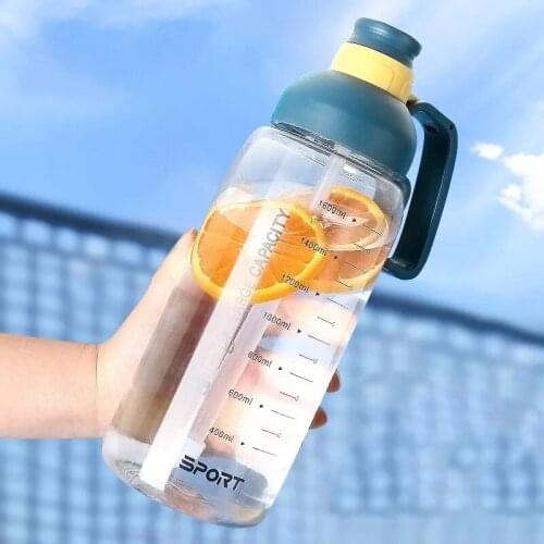 Fitness Outdoor Water Bottle with Straw Sports Bottles Leak Proof Children School With Lid Hiking Cycling Camping Plastic 1800ml
