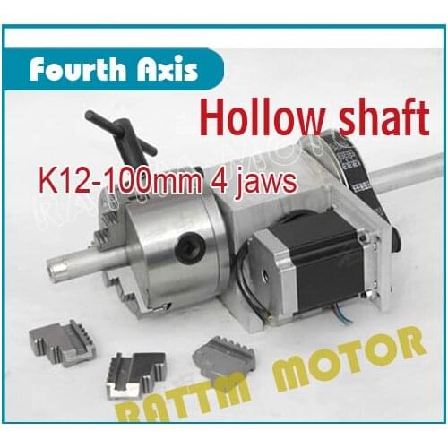 Hollow shaft 4th Axis dividing head 6:1 Rotation Axis /A axis kit for Mini CNC router engraving machine 4 jaw K12 100mm chuck