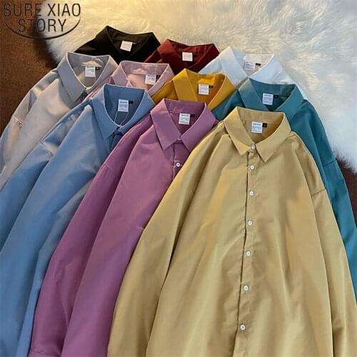 Casual Loose Long Sleeve Shirt Women Blouses Oversized Shirt Simple Solid Autumn New Korean Fashion Long Shirt Women Tops 17111