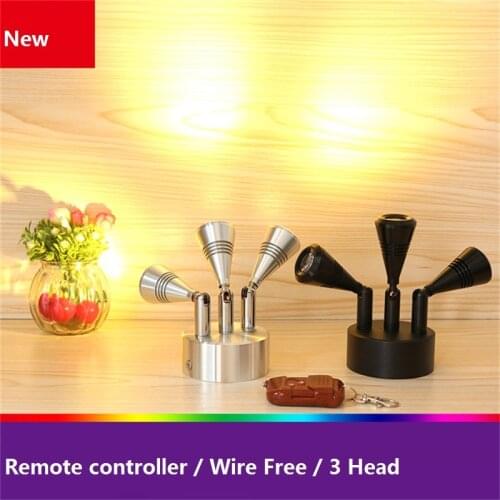 3W /9W recharging remote control window lamp,remote control show light,3 head jewelry cabinet glass wireless battery spotlight