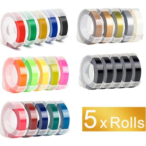 CIDY 5 Rolls 9MM Black Gold Transparent Plastic 3D Embossing Label Tape Refill for DYMO Motex Label Maker Gardening Kitchen Use