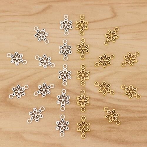 60 Pieces Antique Gold/Silver Color Flower Connector Charms for Bracelet Jewellery Making Accessories 17x10mm