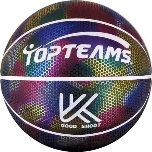 Size 7 Reflective Basketball Ball Holographic Glowing Light Up Basketballs Wear-Resistant Luminous Night Light Ball Basketballs