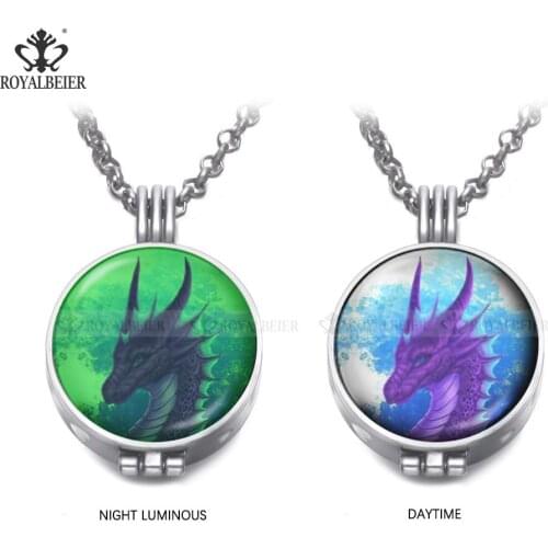 RoyalBeier Perfume Locket Luminous Necklaces Chinese Dragon Pattern Essential Oil Diffuser Pendant For Women Charms Jewelry