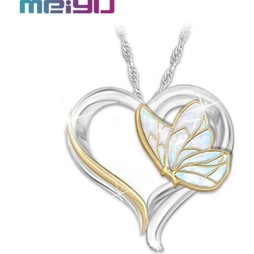 Warm Heart-Shaped Pendant Necklace Gold-Plated Glittering Gold Butterfly Angel Pendant Exquisite Wedding Party Cocktail Jewelry