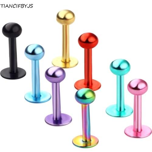 TIANCIFBYJS TITANIUM IP SHORT BAR LIP RING LABRET MONROE PIERCING TRAGUS EAR 16G 8mm 100pcs mix color Body Jewelry