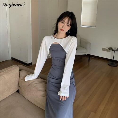 Sets Women Backless Dress Long Sleeve Tops Two Piece Set Summer Fashion All-match Elegant Mujer Vestidos Chic Sexy Office Ladies