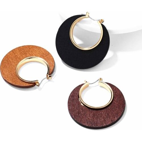 Ethnic Vintage african carve patterns wooden wood earrings for women pendientes brinco de madeira grandes