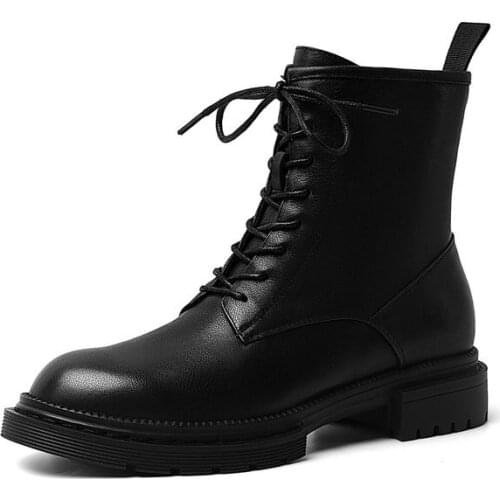 Punk Female Motorcycle Short Boots Winter Warm Women Lace-up Ankle Boots Party Basic Shoes Woman Newest Chunky Heels