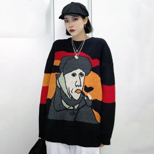 Winter Sweater Women College Style Sweater Cartoon Sweater Harajuku Sweater Vintage Man Sweater Loose Round Neck Sweater Thick