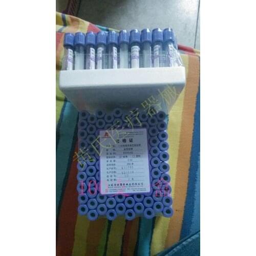 100pcs 1box 2ml medical EDTA-K2 pueple glass Disposable vacuum blood collection tube general tube citrate sodium vacuum tube