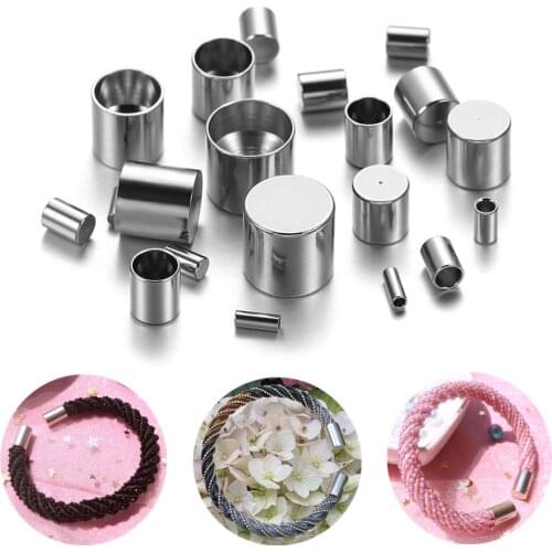 30pcs/lot Stainless Steel Tassel Leather Cord End Crimp Caps Beads End Tip Cap For DIY Jewelry Making Bracelet Findings Supplies
