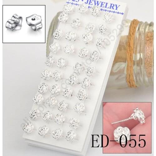 40ps Free shipping silver earrings Rotate the female silver earrings roses Creative brief rose silver earrings Jewelry earring