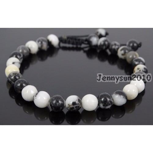 Handmade 6mm Adjustable Natural Black and White Zebra Gems Stone Round Beads Bracelet Healing Reiki 5 Strands/Pack