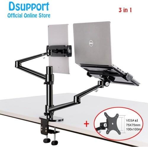 Aluminum Height Adjustable Desktop Dual Arm 17-32 inch Monitor Holder+10-17 inch Laptop Stand OL-3T Full Motion Mount Arm