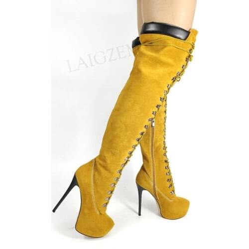 BERZIMER Women Over Knee Boots Platform High Heels Boots Frauen Stiefel Ladies Unisex Shoes Woman Big Size 39 43 44 45 47 52