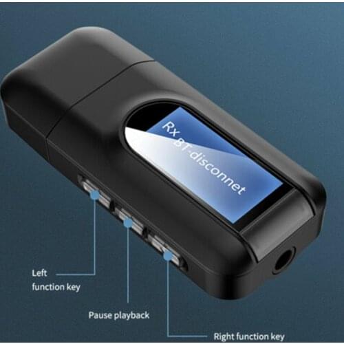 Bluetooth 5.0 Transmitter Receiver LCD Display 3.5mm USB Aux Adapter for Laptop TV PUO88
