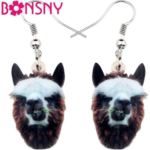 Bonsny Acrylic Fashion Alpaca Llama Earrings Drop Dangle Unique Design American Animal Jewelry For Women Girls Gift Accessories