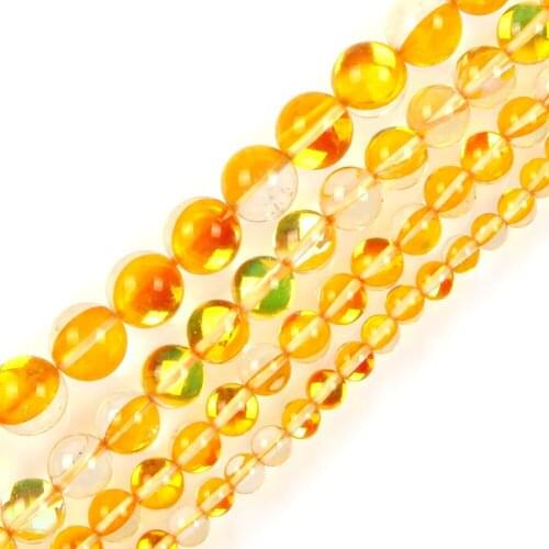 15" Yellow Glitter Clear Austria Crystal Dull Polish Moon Stone Loose Beads For Jewelry Making Bracelet Necklace 6-12mm