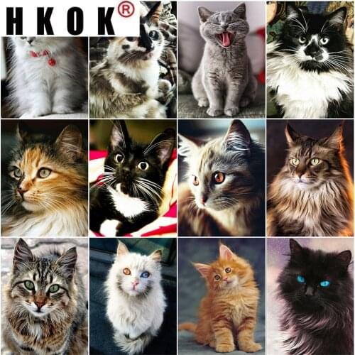 HKOK Diamond Painting Cat 5D DIY Diamond Embroidery Sale Cross Stitch Animals Rhinestones Mosaic Kit Home Decoration