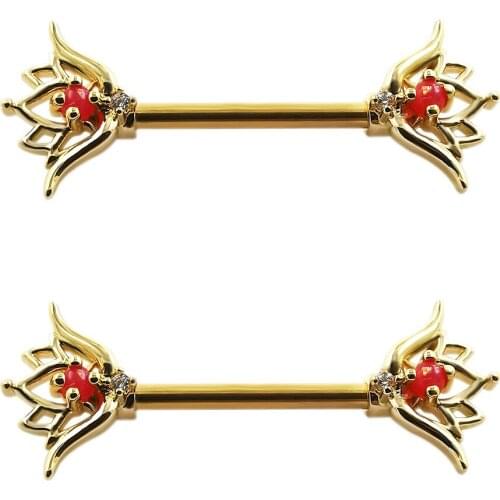 JHJT 2PCS Nipple Barbell Rings 316L Surgical Stainless Steel 14G Flower Nipple Shied Sexy Women Body Piercing