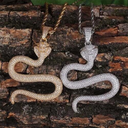JINAO New Cobra Snake Pendant Necklace Gold Silver Color Micro Pave CZ Ferocious Animal Pendant Hip Hop Fashion Jewelry For Gift